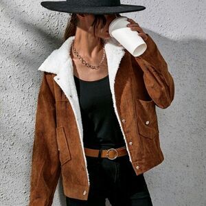 Teddy Lined Drop Shoulder Corduroy Jacket
